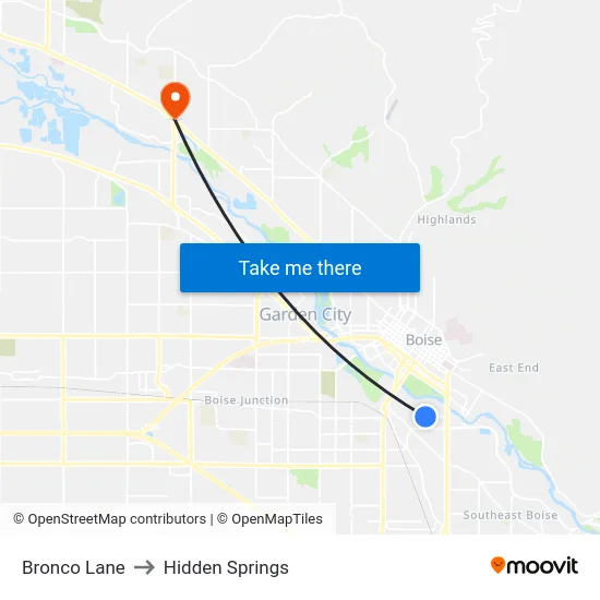 Bronco Lane to Hidden Springs map