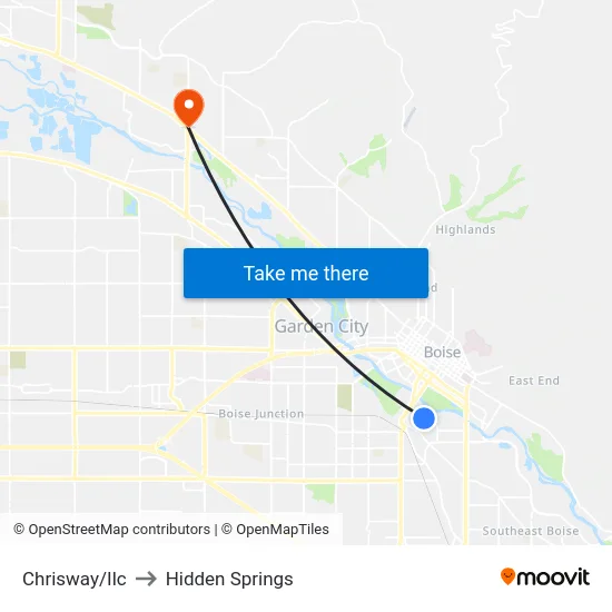 Chrisway/Ilc to Hidden Springs map