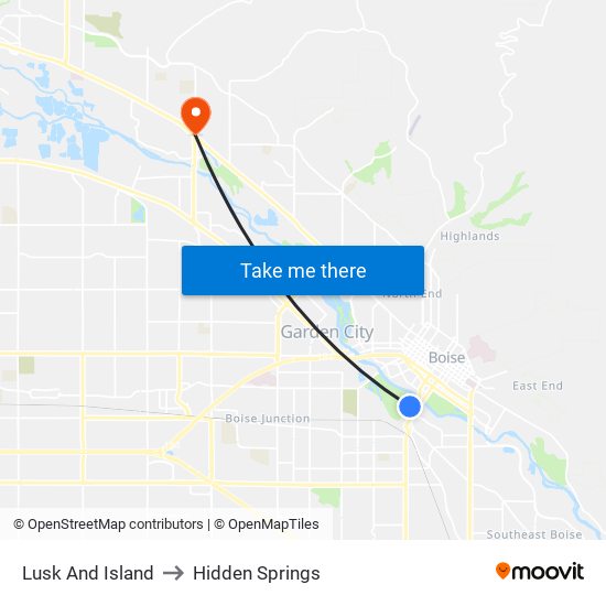 Lusk And Island to Hidden Springs map