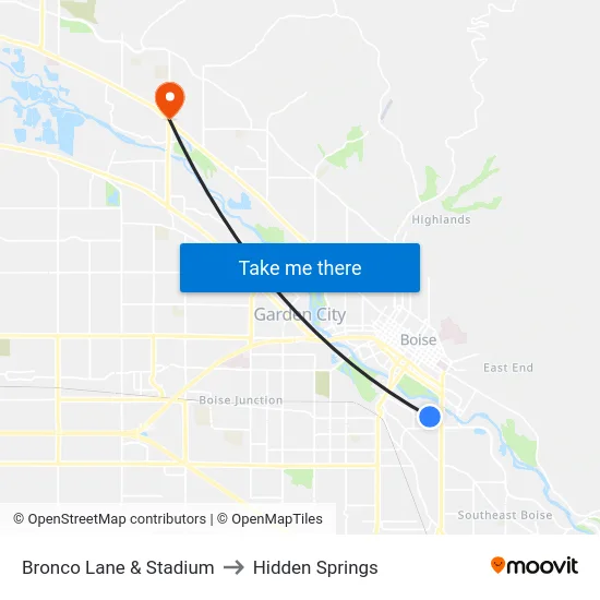 Bronco Lane & Stadium to Hidden Springs map