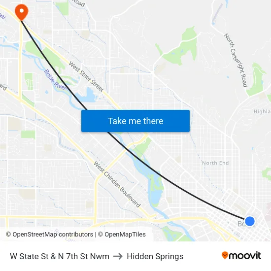 W State St & N 7th St Nwm to Hidden Springs map