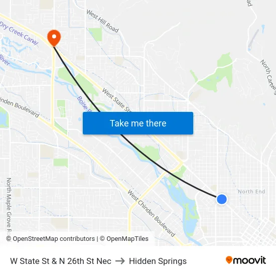 W State St & N 26th St Nec to Hidden Springs map