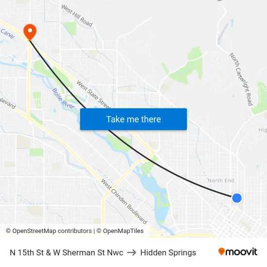 N 15th St & W Sherman St Nwc to Hidden Springs map
