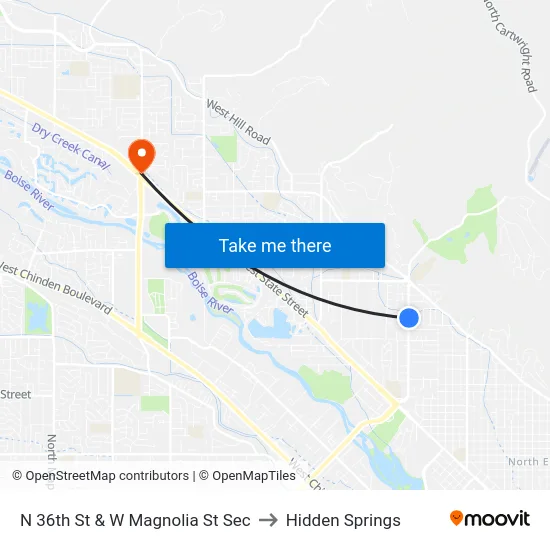 N 36th St & W Magnolia St Sec to Hidden Springs map