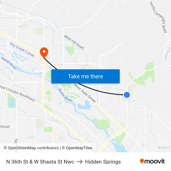 N 36th St & W Shasta St Nwc to Hidden Springs map