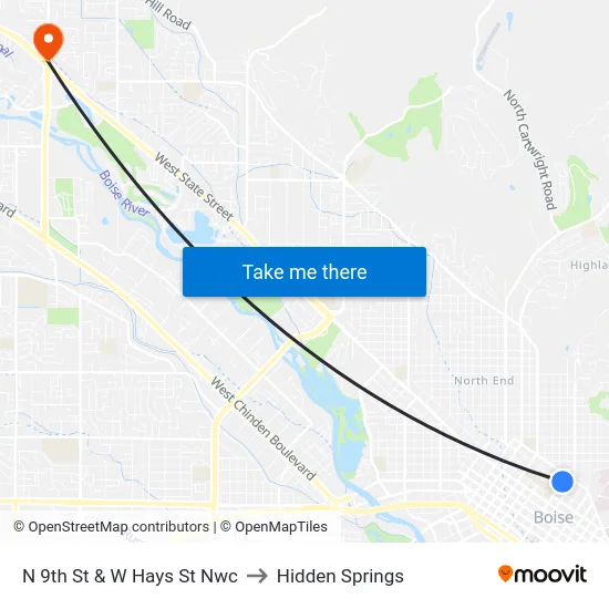 N 9th St & W Hays St Nwc to Hidden Springs map