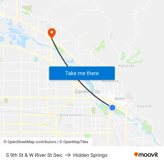 S 9th St & W River St Swc to Hidden Springs map