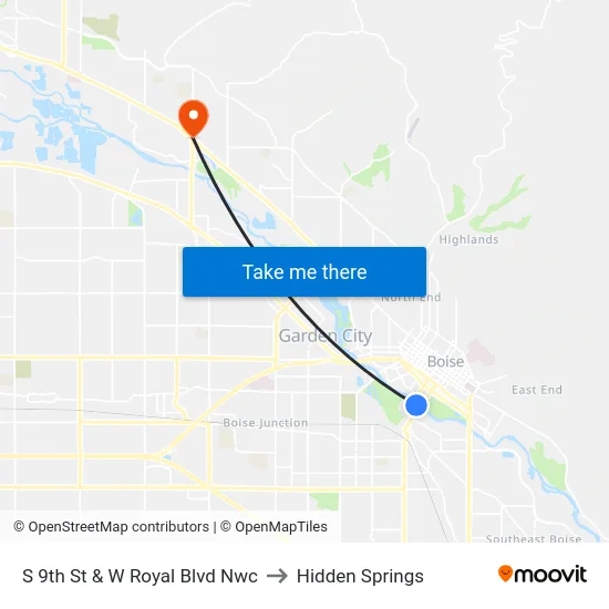S 9th St & W Royal Blvd Nwc to Hidden Springs map