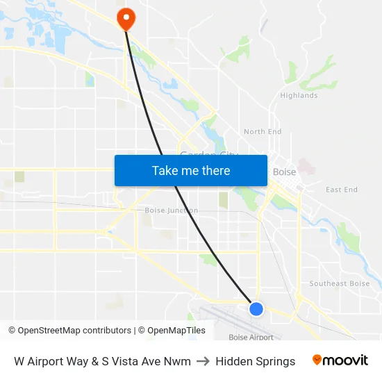 W Airport Way & S Vista Ave Nwm to Hidden Springs map