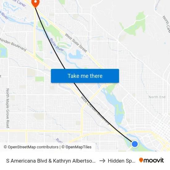 S Americana Blvd & Kathryn Albertson Park Nwc to Hidden Springs map