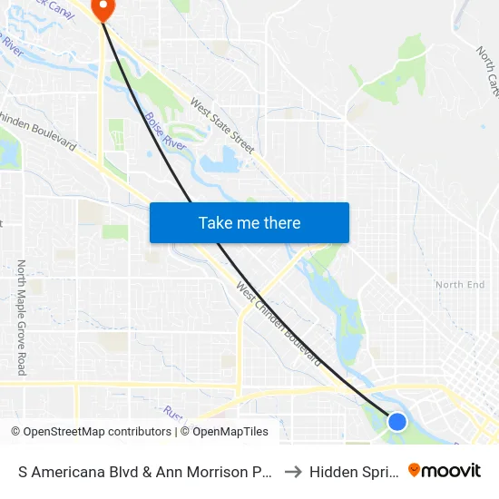 S Americana Blvd & Ann Morrison Park Nec to Hidden Springs map