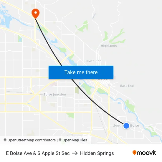 E Boise Ave & S Apple St Sec to Hidden Springs map