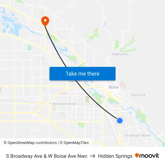 S Broadway Ave & W Boise Ave Nwc to Hidden Springs map