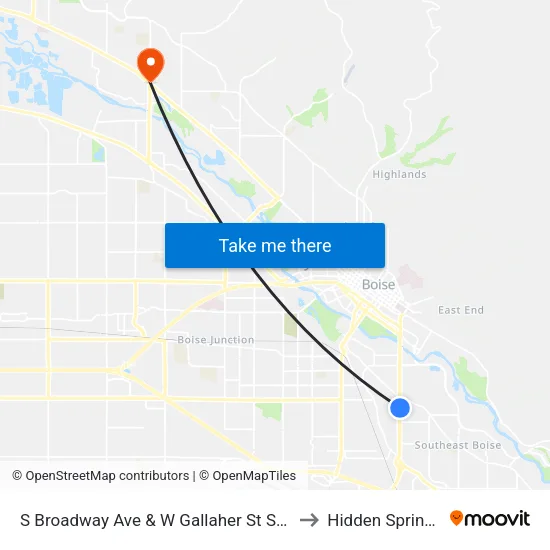 S Broadway Ave & W Gallaher St Sec to Hidden Springs map