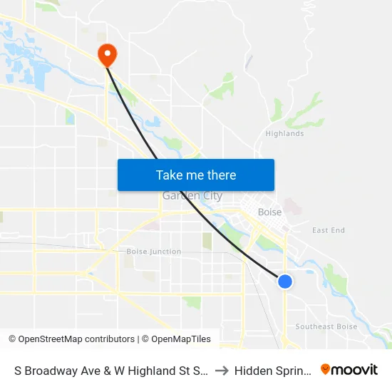 S Broadway Ave & W Highland St Sec to Hidden Springs map