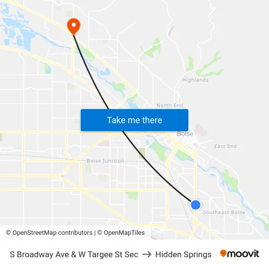 S Broadway Ave & W Targee St Sec to Hidden Springs map