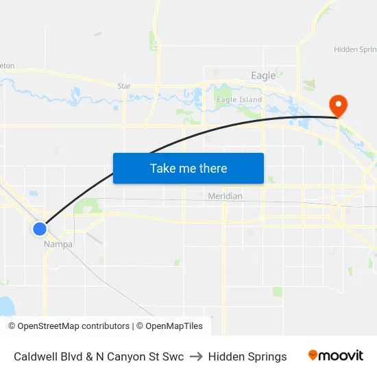 Caldwell Blvd & N Canyon St Swc to Hidden Springs map
