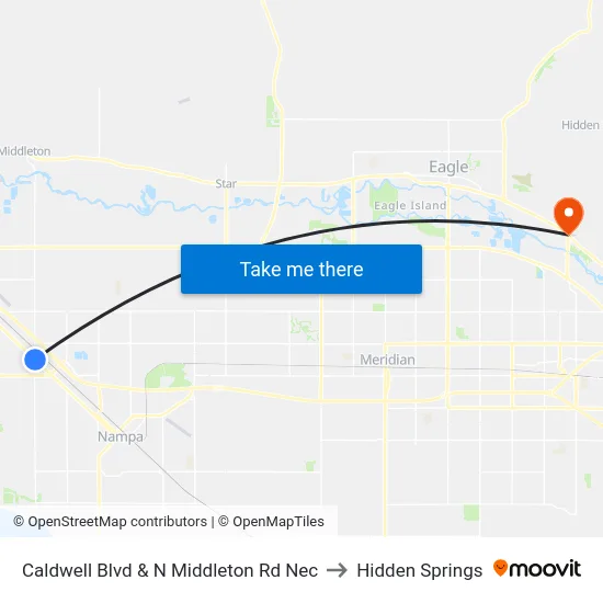 Caldwell Blvd & N Middleton Rd Nec to Hidden Springs map