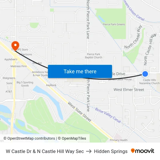 W Castle Dr & N Castle Hill Way Sec to Hidden Springs map