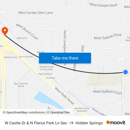 W Castle Dr & N Pierce Park Ln Sec to Hidden Springs map