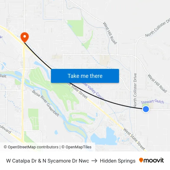 W Catalpa Dr & N Sycamore Dr Nwc to Hidden Springs map