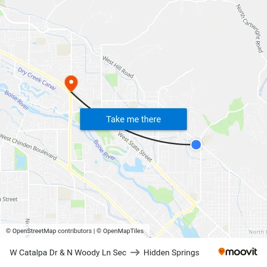 W Catalpa Dr & N Woody Ln Sec to Hidden Springs map
