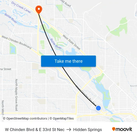 W Chinden Blvd & E 33rd St Nec to Hidden Springs map