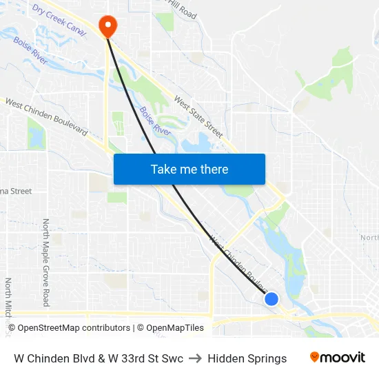 W Chinden Blvd & W 33rd St Swc to Hidden Springs map