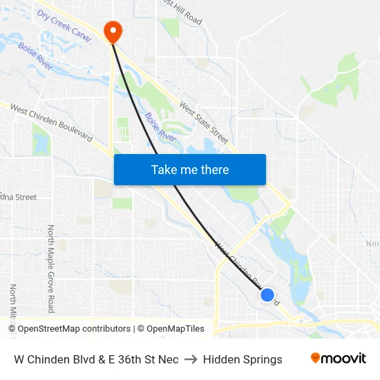 W Chinden Blvd & E 36th St Nec to Hidden Springs map