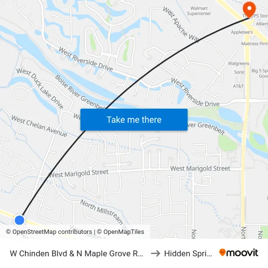 W Chinden Blvd & N Maple Grove Rd Swc to Hidden Springs map