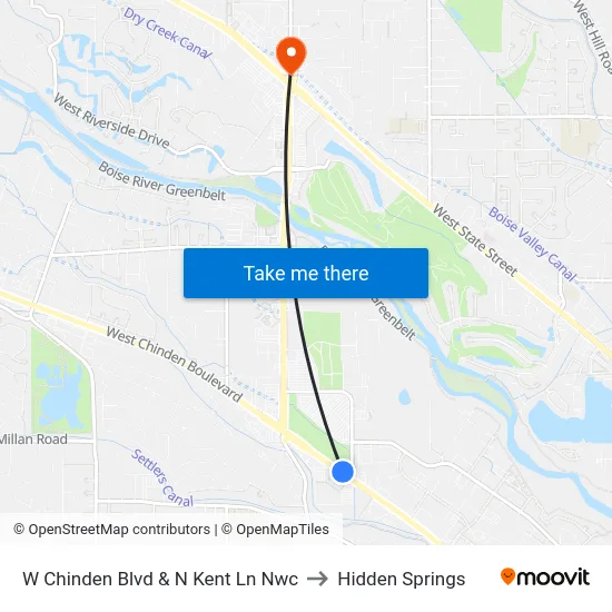 W Chinden Blvd & N Kent Ln Nwc to Hidden Springs map