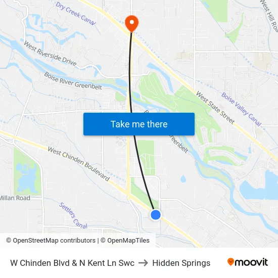 W Chinden Blvd & N Kent Ln Swc to Hidden Springs map
