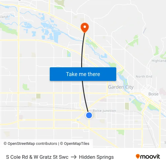 S Cole Rd & W Gratz St Swc to Hidden Springs map