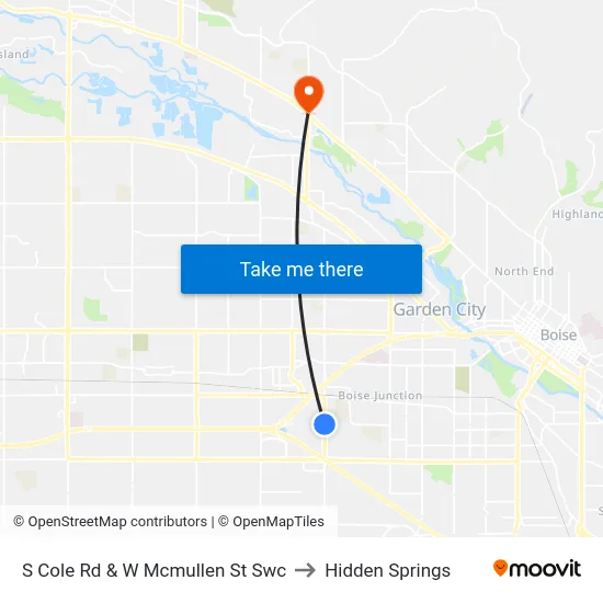 S Cole Rd & W Mcmullen St Swc to Hidden Springs map