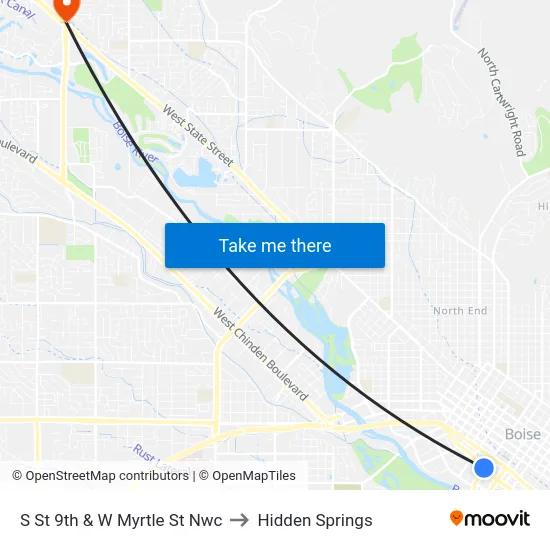 S St 9th & W Myrtle St Nwc to Hidden Springs map
