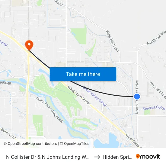 N Collister Dr & N Johns Landing Way Nwc to Hidden Springs map