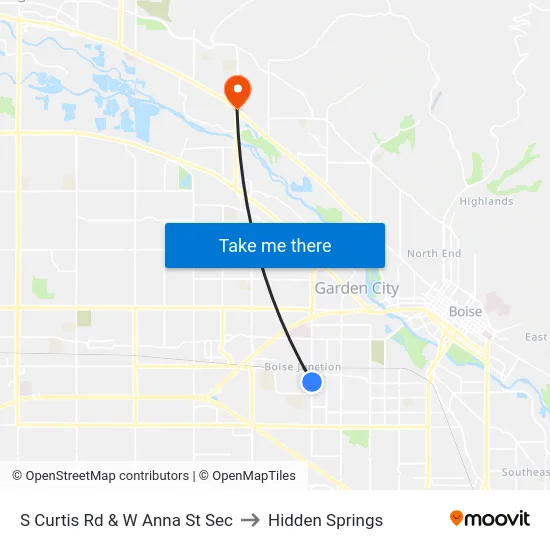 S Curtis Rd & W Anna St Sec to Hidden Springs map