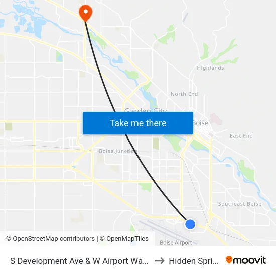 S Development Ave & W Airport Way Nec to Hidden Springs map