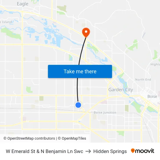 W Emerald St & N Benjamin Ln Swc to Hidden Springs map