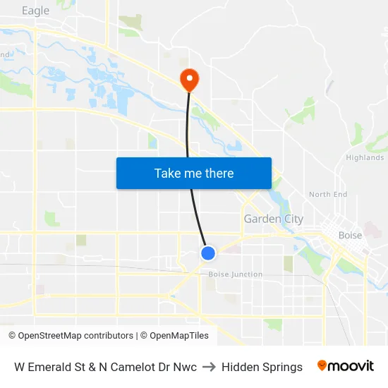 W Emerald St & N Camelot Dr Nwc to Hidden Springs map
