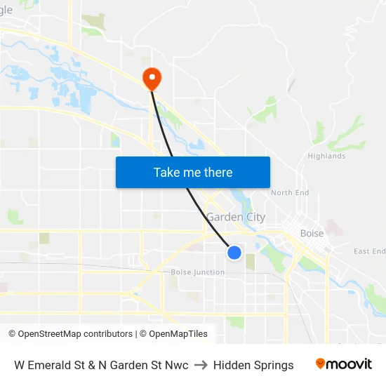 W Emerald St & N Garden St Nwc to Hidden Springs map