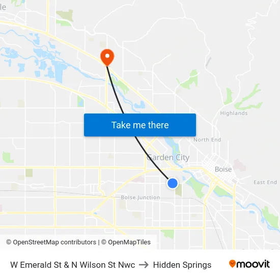 W Emerald St & N Wilson St Nwc to Hidden Springs map