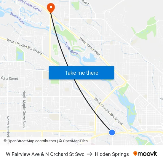 W Fairview Ave & N Orchard St Swc to Hidden Springs map
