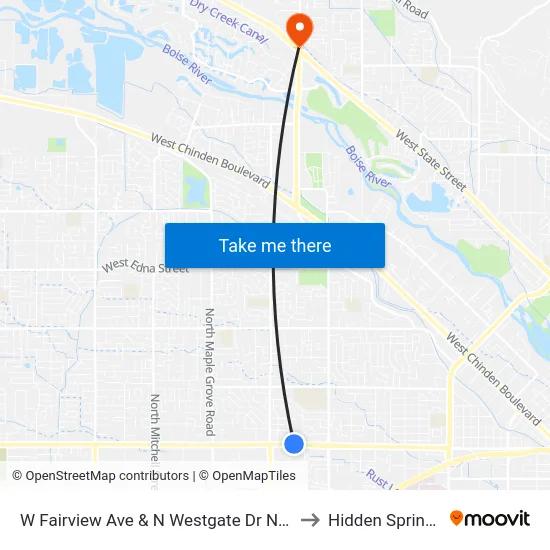 W Fairview Ave & N Westgate Dr Nec to Hidden Springs map