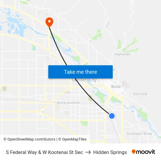 S Federal Way & W Kootenai St Sec to Hidden Springs map