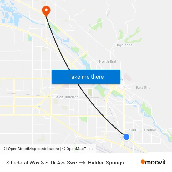 S Federal Way & S Tk Ave Swc to Hidden Springs map