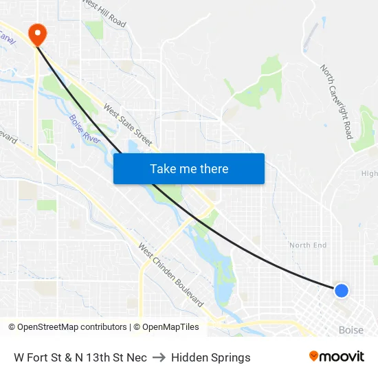 W Fort St & N 13th St Nec to Hidden Springs map