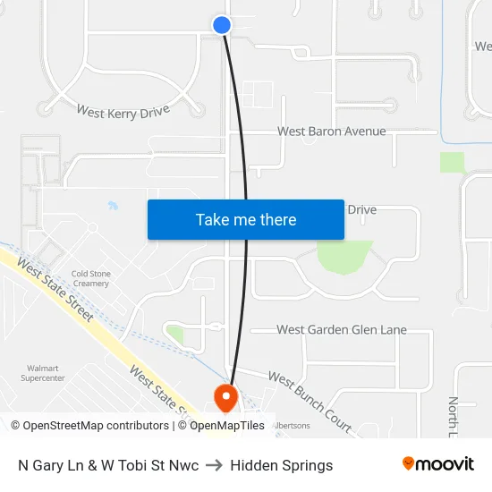 N Gary Ln & W Tobi St Nwc to Hidden Springs map