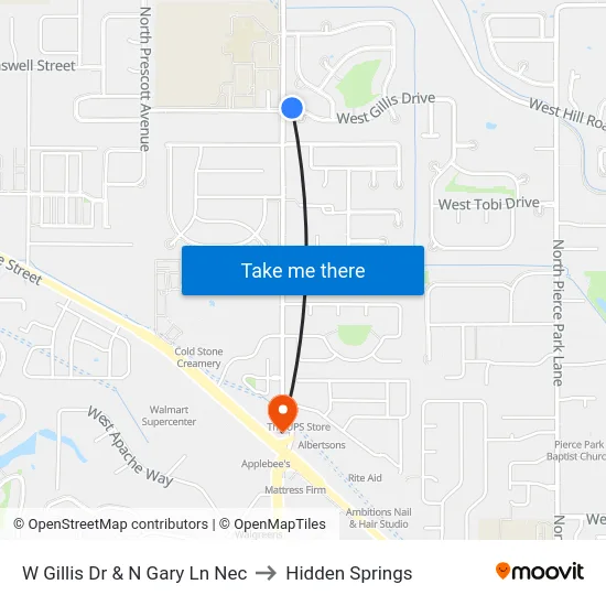 W Gillis Dr & N Gary Ln Nec to Hidden Springs map