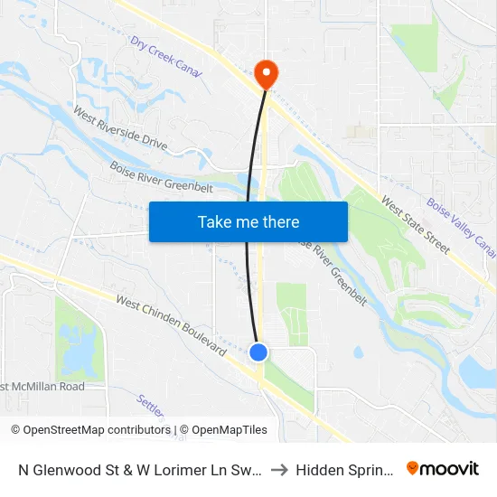 N Glenwood St & W Lorimer Ln Swm to Hidden Springs map